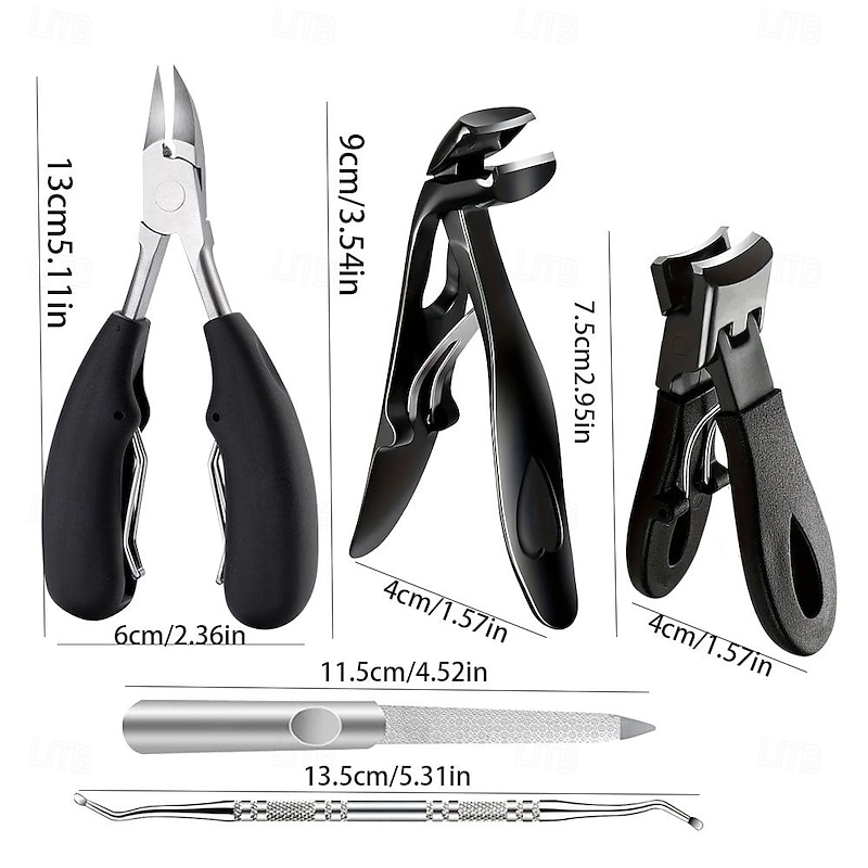 5pcs/set Stainless Steel Nail Clippers Set, Large Opening Toenail Clippers with Non-Slip Rubber Handle, Sharp Blades Anti-Splash Fingernail Cutter for Thick Nails2