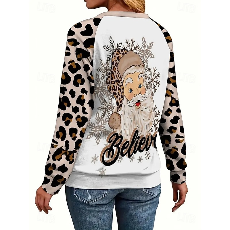 Women's Pullover Graphic Snowman Christmas Tree Casual Long Sleeve Crew Neck Regular Tops Casual Holiday Pink Brown Spring Fall Winter4