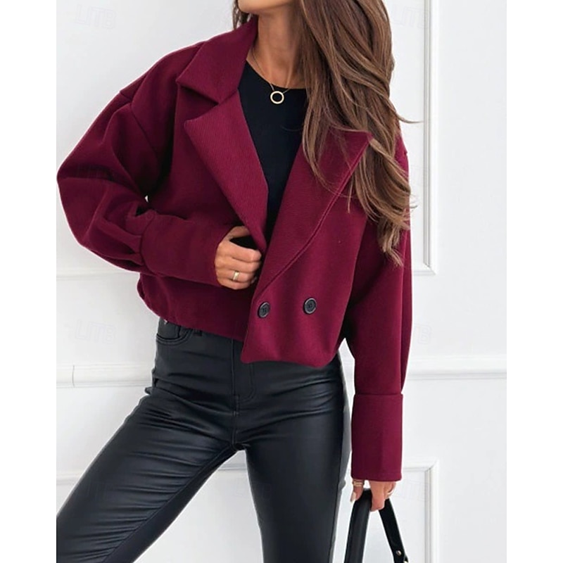 Women's Casual Jacket Warm Comfortable Buttons Fashion Outdoor Plain Going out Weekend Single Breasted Regular Lapel Regular Fit Long Sleeve Outerwear Black White Burgundy Fall Winter3