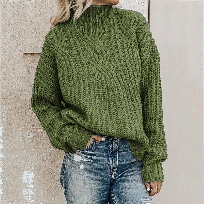 Women's Sweater Pullover Streetwear Casual Solid Color Turtleneck Knitted Long Sleeve Regular Tops Knit Daily Holiday Going out Black Army Green Fall Winter3