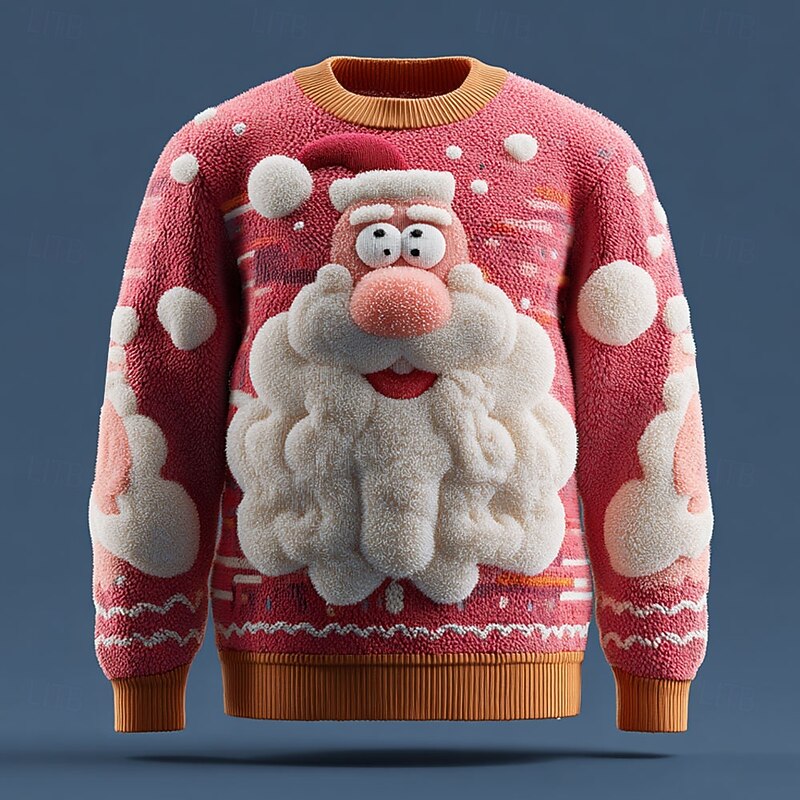 Ugly Christmas Sweater Men's Santa Claus 3D Print 3D Cartoon Pullover Sweater Jumper Knitwear Crewneck Casual Vacation Daily Keep Warm Long Sleeve Spring Fall Winter Red