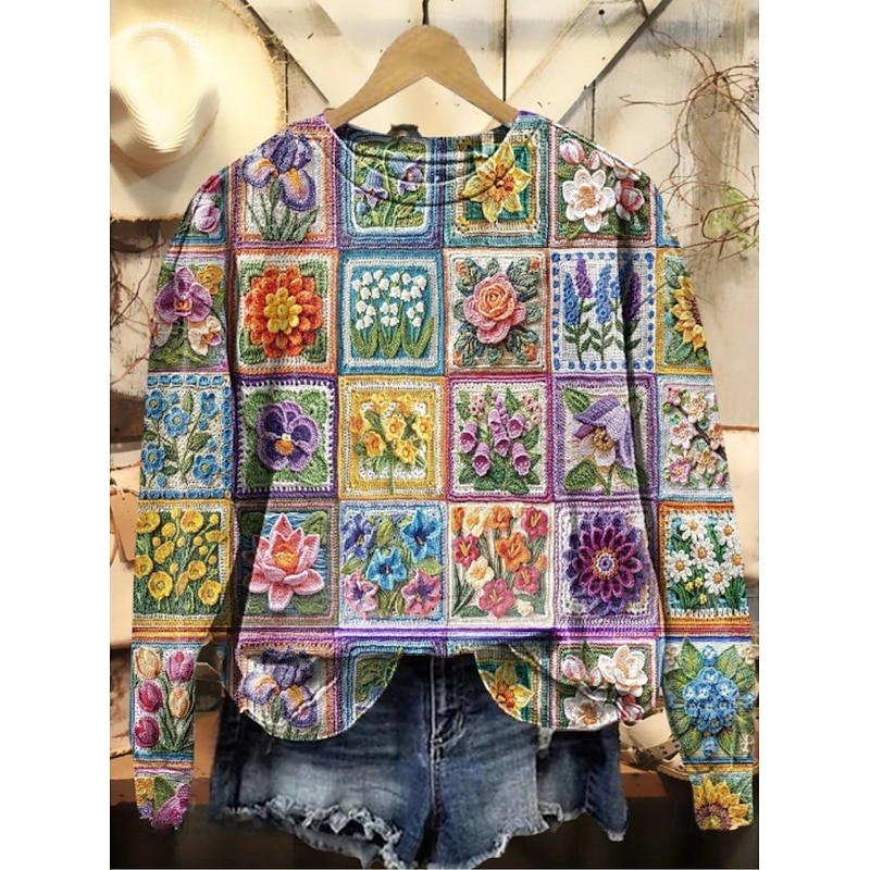 Women's Pullover Sweatshirt Floral Graphic Fashion Casual Long Sleeve Crew Neck Regular Tops Street Dailywear Casual Print Red Light Purple Orange Brown Khaki Fall Winter3