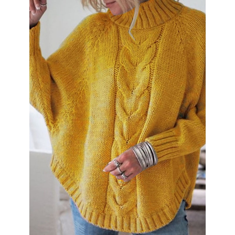 Women's Sweater Casual Soft Pure Color Cable Turtleneck Knitted Long Sleeve Regular Tops Knit Outdoor Daily Weekend Black Yellow Fall Winter3