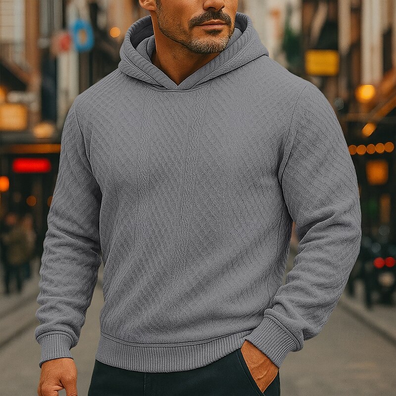 Men's Hoodie Pullover Hoodie Sweatshirt Black White Army Green Khaki Gray Hooded Plain Textured Sports & Outdoor Casual Daily Streetwear Cool Sportswear Spring &  Fall Clothing Apparel Hoodies3