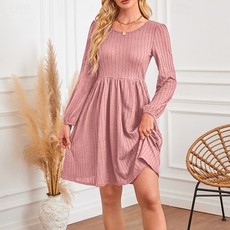 Women's Mini Dress Casual Dress Elegant Fashion Classic Outdoor Daily Going out Regular Fit Plain Long Sleeve Crew Neck Black Pink Wine Brown Spring Autumn3