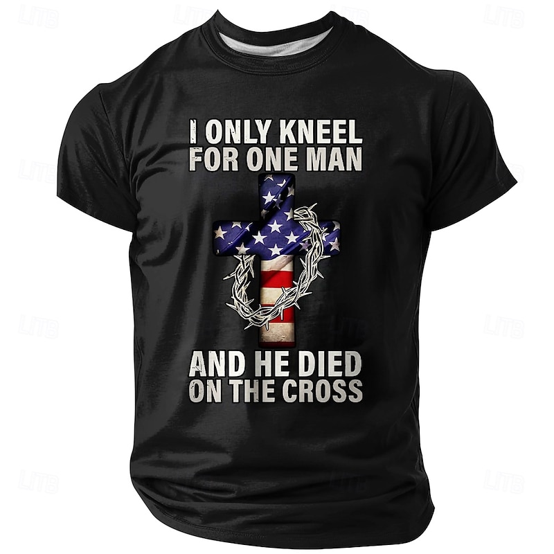 Men's American US Flag Christian T Shirt Short Sleeve T shirt 3D Print Crew Neck Shirt Daily Military Street Daily Black Red Blue Summer Spring Clothing Apparel S M L XL XXL XXXL4
