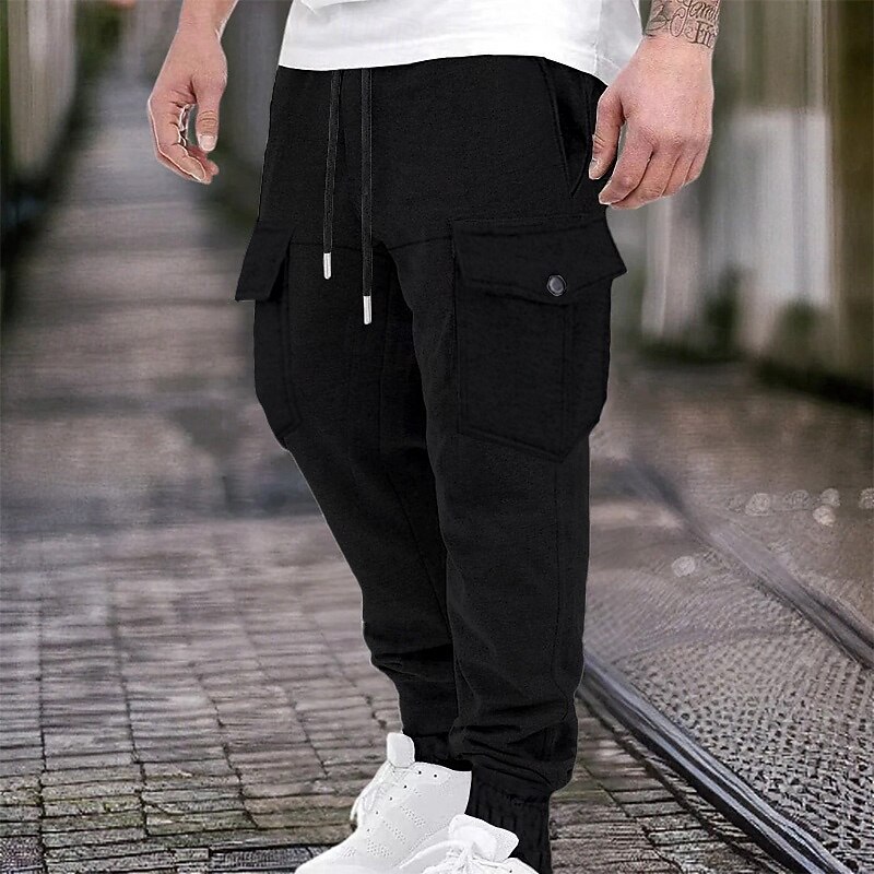 Men's Cargo Sweatpants Sweatpants Joggers Trousers Casual Pants Drawstring Elastic Waist Zipper Pocket Solid Colored Moisture Wicking Breathable Full Length Outdoor Daily Running Fashion Classic Style4