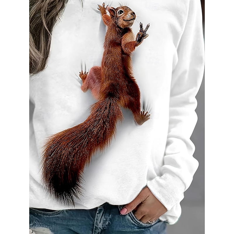 Women's Sweatshirts Graphic Animal Vintage Casual Long Sleeve Crew Neck Regular Tops Street Dailywear Casual Print White Spring Fall Winter3