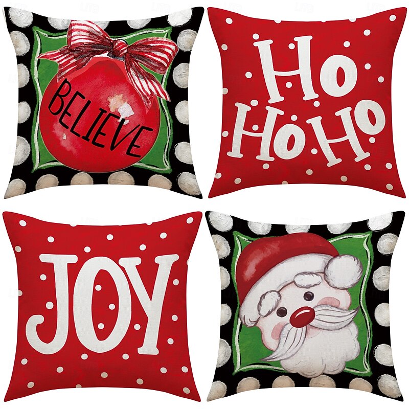 2026 New Cute Christmas Pillow Covers, Linen Santa Print Decorative Cushions, Cartoon Holiday Throw Pillows for Sofa & Living Room