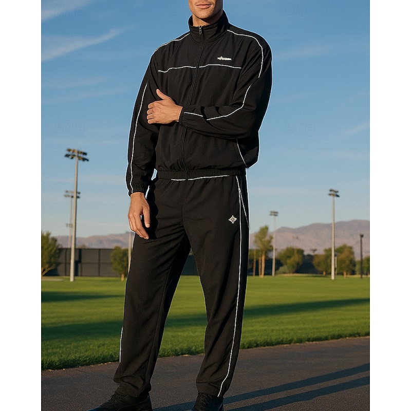 Men's 2 Piece Tracksuit Sweatsuit Sets Lounge Outfits  with Pocket Solid Colored Clothing Suit Fall Black White Outdoor Travel Running Lightweight Fashion Long Sleeve Sport Activewear Micro-elastic