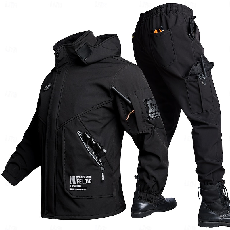 Men's Hiking Jacket Fleece Jacket Puffer Jacket Thermal Set Winter Outdoor Thermal Warm Windproof Top Black Green Grey3