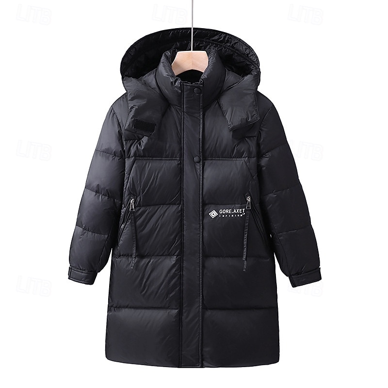 Kids Boys' Down Jacket Outdoor Jacket Puffer Jacket Outerwear Solid Color Long Sleeve Waterproof Keep Warm Windproof Coat Outdoor Daily Basic Black Red Green Fall Winter 4 years+3