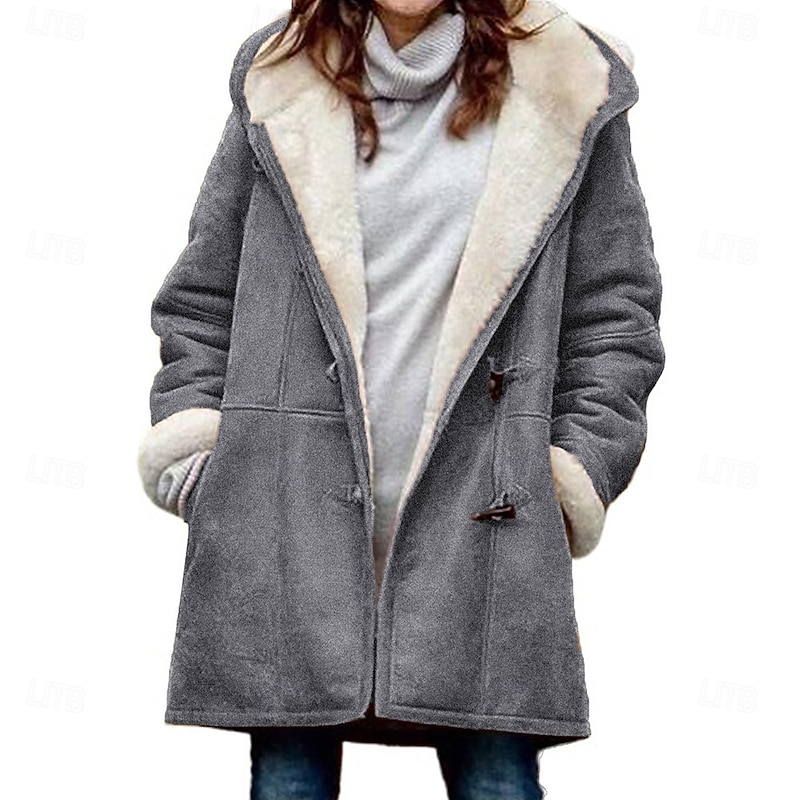 Women's Sherpa Jacket Comfortable Breathable Buttons Elegant Casual Plain Vacation Street Casual Daily Wear Open Front Long Hooded Regular Fit Long Sleeve Outerwear Black Blue Green Spring Fall2