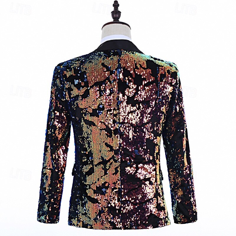 Men's Blazer Jacket Notch Collar Fashion Party Sequin Solid Colored Blazer Black Slim Fit Single Breasted One-button2