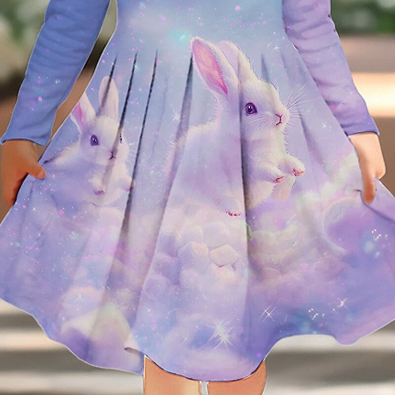 Girls' 3D Rabbit Dress Long Sleeve Summer Spring Vacation Daily Holiday Princess Beautiful Sweet Kids 4-12 Years Casual Dress A Line Dress Knee-length Regular Fit3