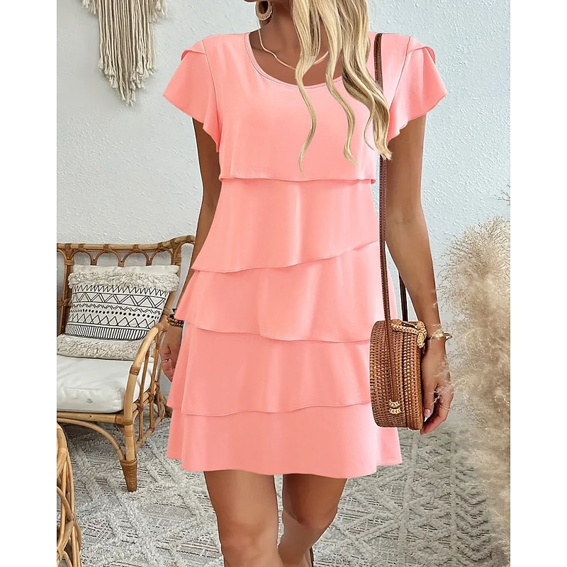 Women's Mini Dress Chiffon Dress Fashion Modern Daily Holiday Going out Regular Fit Plain Short Sleeve Crew Neck Black Pink Wine Red Summer