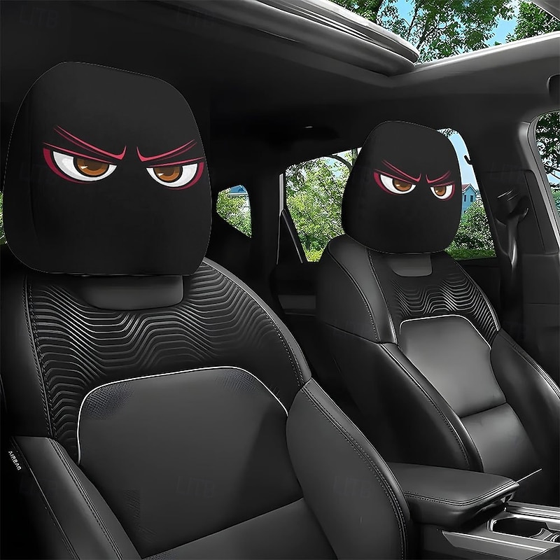 2pcs Funny Cartoon Car Headrest Covers Universal Fit of Funny Big-Eyed Grinning Cartoon Print Car Seat Headrest Covers Double-Sided Print Protector for Auto Front Seat Rest Decoration4