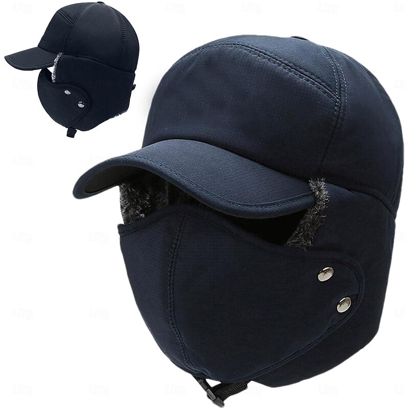 Trapper Hat  Windproof Trooper Hat Ear Flap with Soft Lined and Face Cover,Waterproof Winter Outdoor Warm Hats for Men Blue