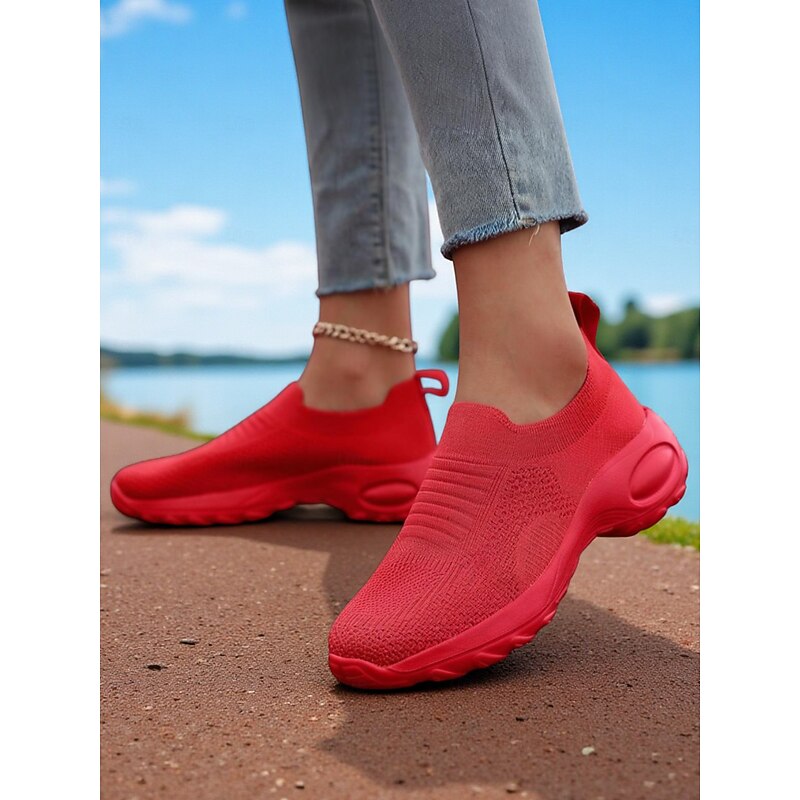 Women's Green Flyknit Slip-On Sneakers – Breathable Lightweight Shoes for Casual Street Style, Walking, Running and Gym3