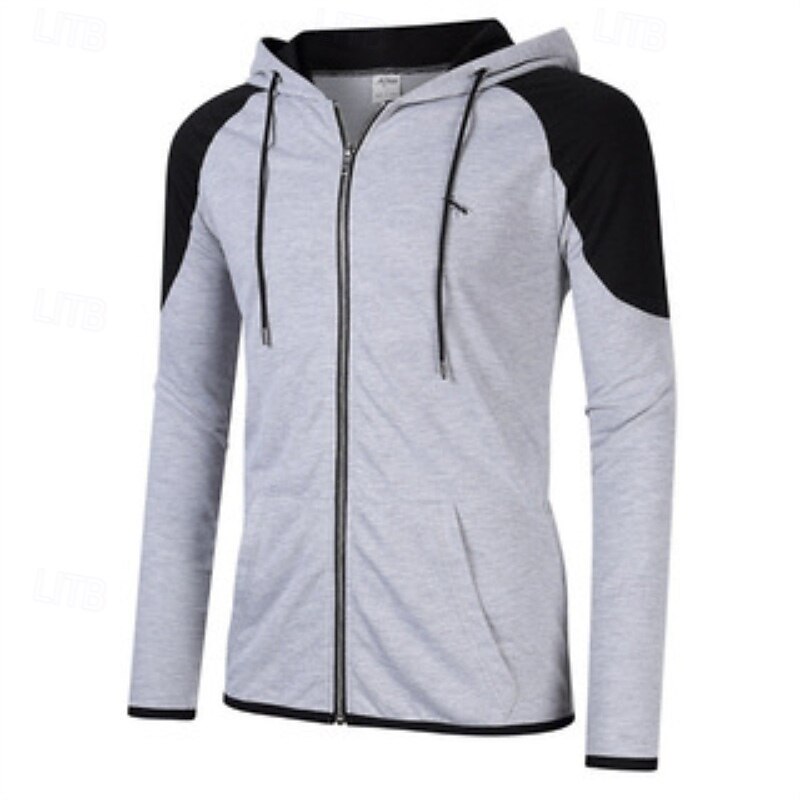 Men's Hoodie Full Zip Hoodie Black Red Gray Hooded Plain Patchwork Color Block Sports & Outdoor Casual Daily Streetwear Cool Sportswear Spring &  Fall Clothing Apparel Hoodies Sweatshirts