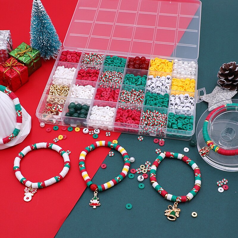 Christmas Beads for Jewelry Making, Christmas Tree Snowflake Charms, Red Green Polymer Clay Beads Assorted Crystal Bead Gold Heart Star Spacer Bead for Bracelet Necklace Making DIY Crafts3