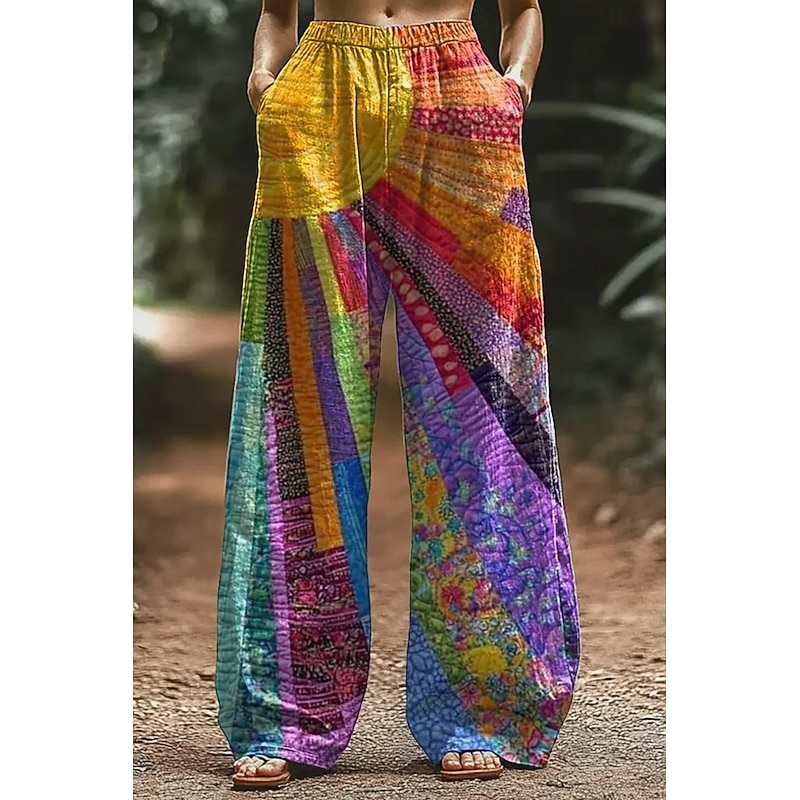 Women's Culottes Wide Leg Wide Leg Chinos Vacation Vintage Ethnic Style Full Length High Waist Floral Graphic Abstract Quick Dry Breathability Soft Inelastic Formal Outdoor Vacation Pink Red Purple