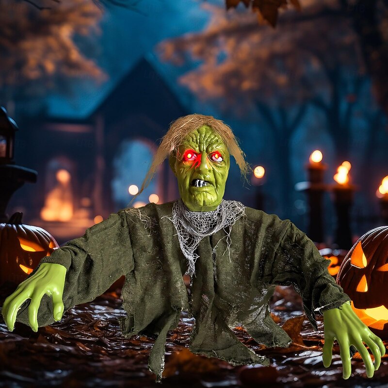 Halloween Decoration Outdoor Zombie Groundbreaker, Animatronic Luminous Halloween Zombie with LED Light Flashing Eyes, Scary Zombies, Horror Decoration for Outdoor Garden Lawn Haunted House Decoration