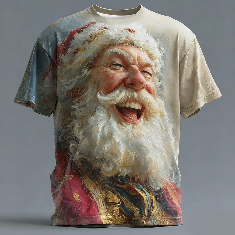 Christmas Men's Santa Claus T Shirt Short Sleeve T shirt 3D Print Crew Neck Shirt Daily Designer Artistic Vacation Party Street White 1 White 2 White 3 All Seasons Clothing Apparel S M L XL XXL XXXL2