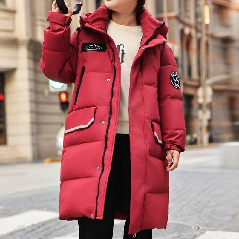 Kids Unisex Down Jacket Outdoor Jacket Puffer Jacket Outerwear Solid Color Long Sleeve Keep Warm Windproof Coat Outdoor Daily Basic Black Red Green Fall Winter 4 years+2