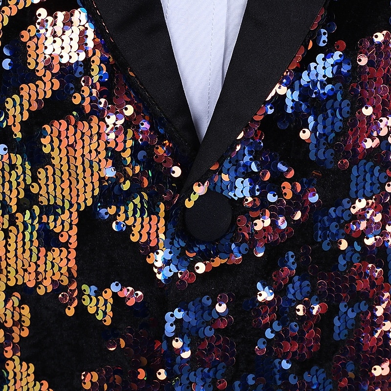 Men's Blazer Jacket Notch Collar Fashion Party Sequin Solid Colored Blazer Black Slim Fit Single Breasted One-button3