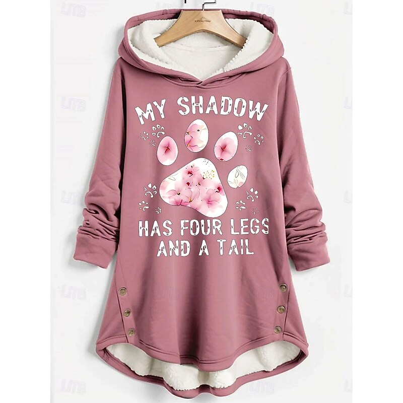 Women's Pullover Hoodie Sweatshirt Graphic Cat Letter Casual Comfrt Long Sleeve Hooded Long Tops Street Dailywear Casual Print Pink Blue Gray Fall Winter