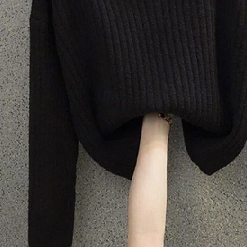 Women's Sweater Pullover Fashion Basic Casual Pure Color Ribbed Half Zip Zipper Knitted Long Sleeve Regular Tops Knit Outdoor Daily Weekend Black Fall Winter3