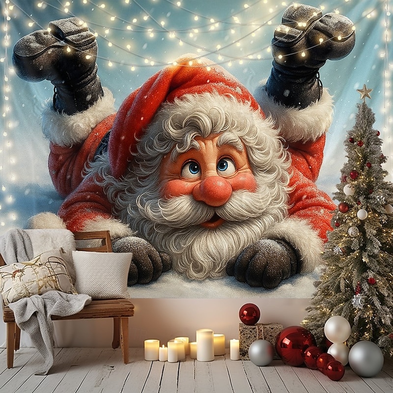 Christmas Wall Tapestry Backdrop, Cute Santa Claus Wall Hanging, 2025 Xmas Festive Holiday Decoration for Living Room, Bedroom, Party and Outdoor2