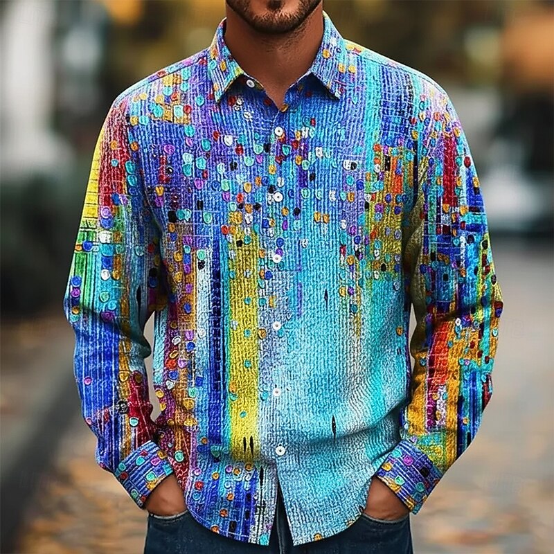Men's Colorful Round Dots Abstract Art Shirt Button Up Shirt Long Sleeve Fashion Casual Holiday Casual Daily Spring Fall Turndown 3D Print Collared Shirts Red Blue Orange Green2