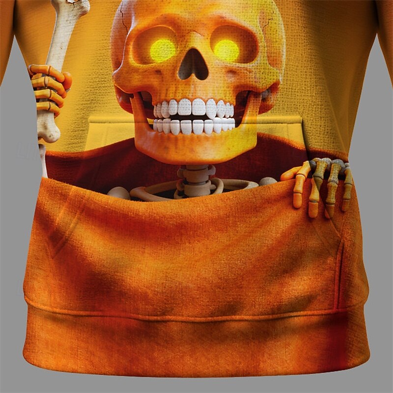 Halloween Men's Skull Hoodie Fashion Daily Hooded Vacation Party Streetwear Orange Drawstring Pocket Printing Fall Winter Designer3
