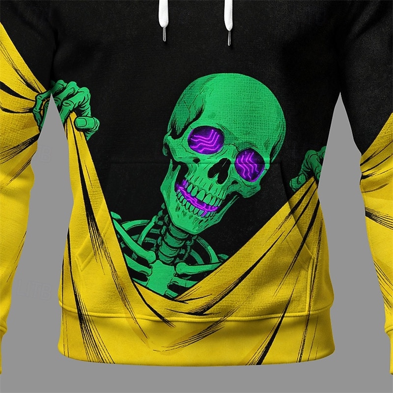 Halloween Men's Skull Hoodie Fashion Daily Hooded Vacation Party Streetwear Yellow Drawstring Pocket Printing Fall Winter Designer3