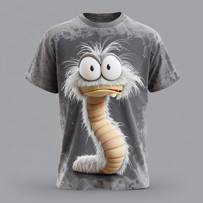 Men's Animal Funny Worm T Shirt Short Sleeve T shirt 3D Print Crew Neck Shirt Exaggerated Designer Party Holiday Green Dark Gray Gray Summer Spring Clothing Apparel S M L XL XXL XXXL
