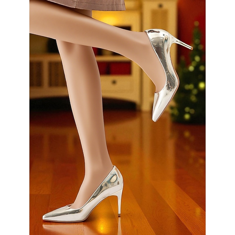 Women's Metallic Gold High Heel Pumps - Shiny Pointed Toe Stilettos for Nightlife, Cocktail Parties and Evening Events3