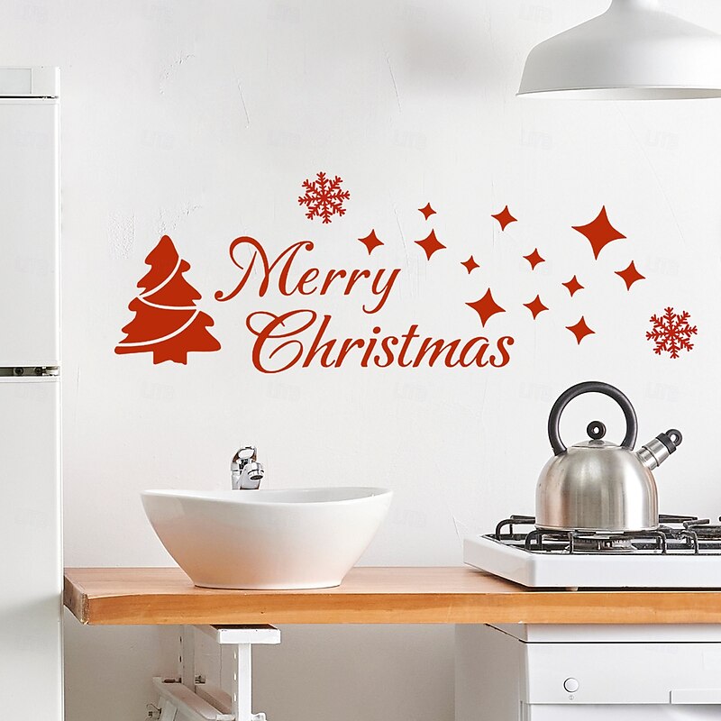 Christmas Sticker Wall Decals Christmas Tree Winter Snowflake Removable Vinyl Mural Holiday Party Shop Window Art Decoration Background Wall Decoration For Christmas Festival Home2