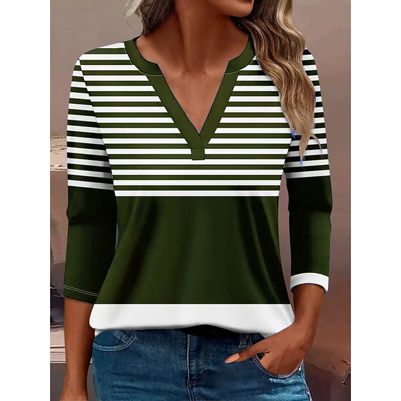 Women's T Shirt Graphic Geometric Vintage Stylish Classic Long Sleeve V Neck Notched Neck Regular Tops Daily Print Black Red Blue Green Spring Fall Winter2