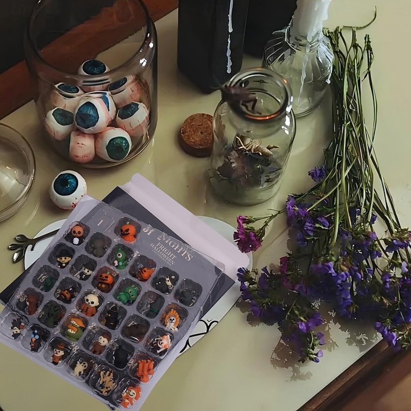 31 Nights of Fright Halloween Countdown Box Advent Calendar with Figurines Unusual Scary Dolls Advent Calendar Decor Gifts, Scary Dolls, Mini Decorations Surprise Hallween Xmas Gifts2