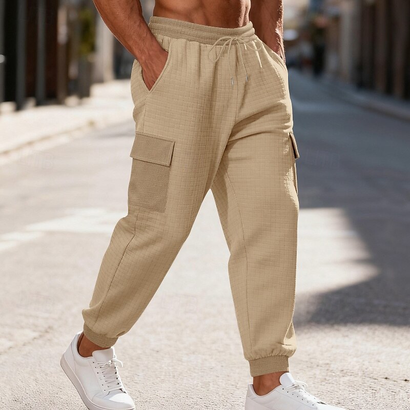 Men's Waffle Cargo Sweatpants Joggers Trousers Casual Pants Drawstring Elastic Waist Plain Comfort Full Length Outdoor Casual Daily Fashion Classic Style Black White Stretchy4