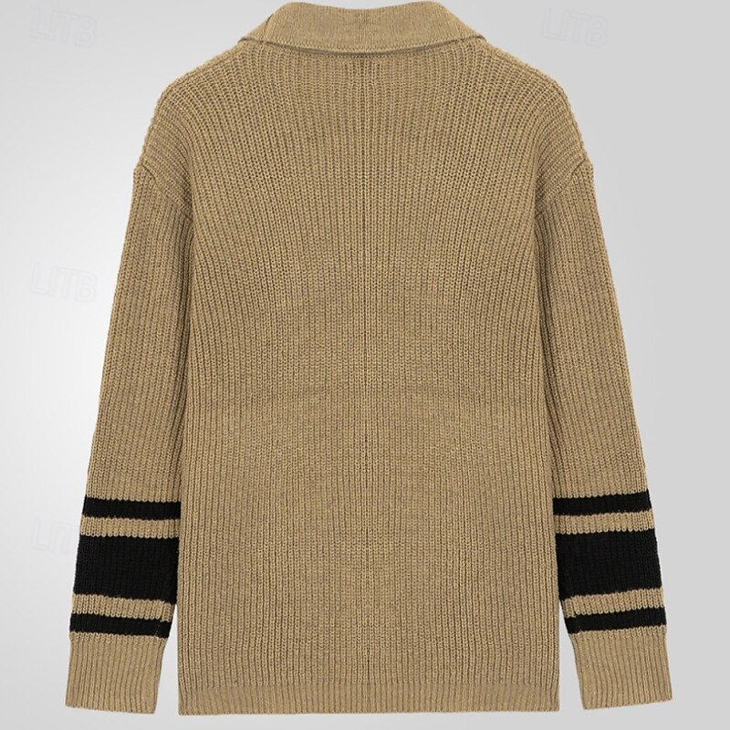Men's Sweater Cardigan Sweater Ribbed Knit Regular Tops Knitted Plain Shawl Collar Vacation Fashion Casual Daily Wear Clothing Apparel Spring &  Fall khaki M L XL2