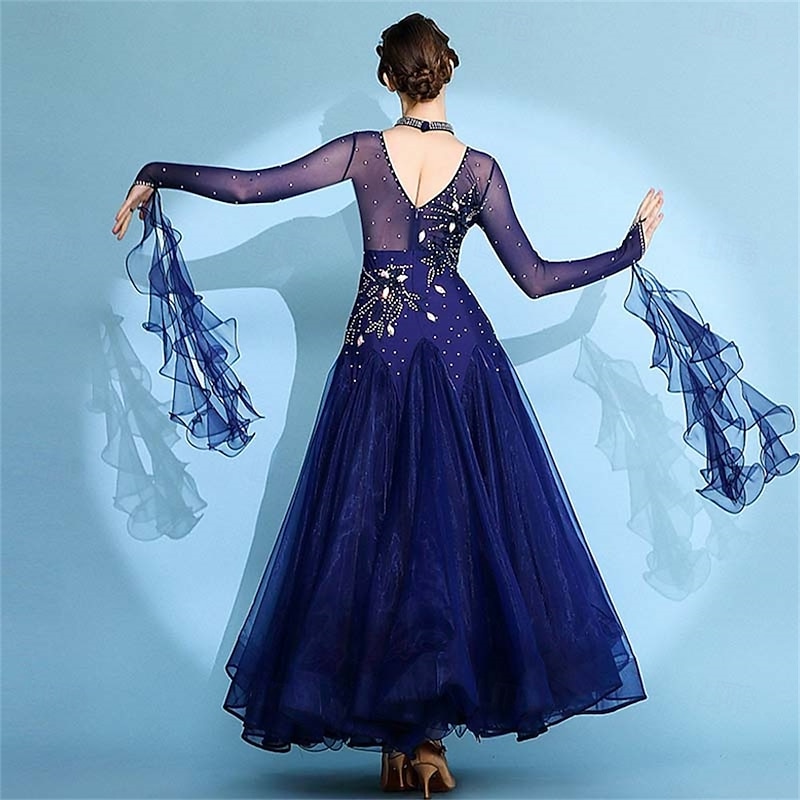 Women's Long Sleeve Waltz Modern Ballroom Dance Dress Competition Dresses Performance wear2