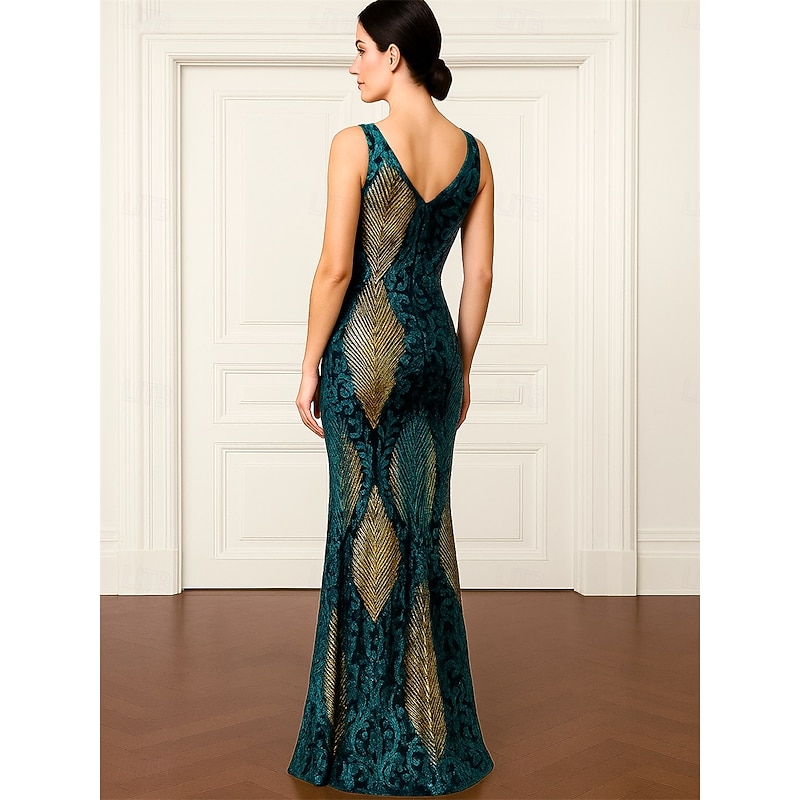 Sheath / Column Mother of the Bride Dress Elegant Vintage Sparkle & Shine V Neck Floor Length Sequined Polyester Sleeveless with Beading2