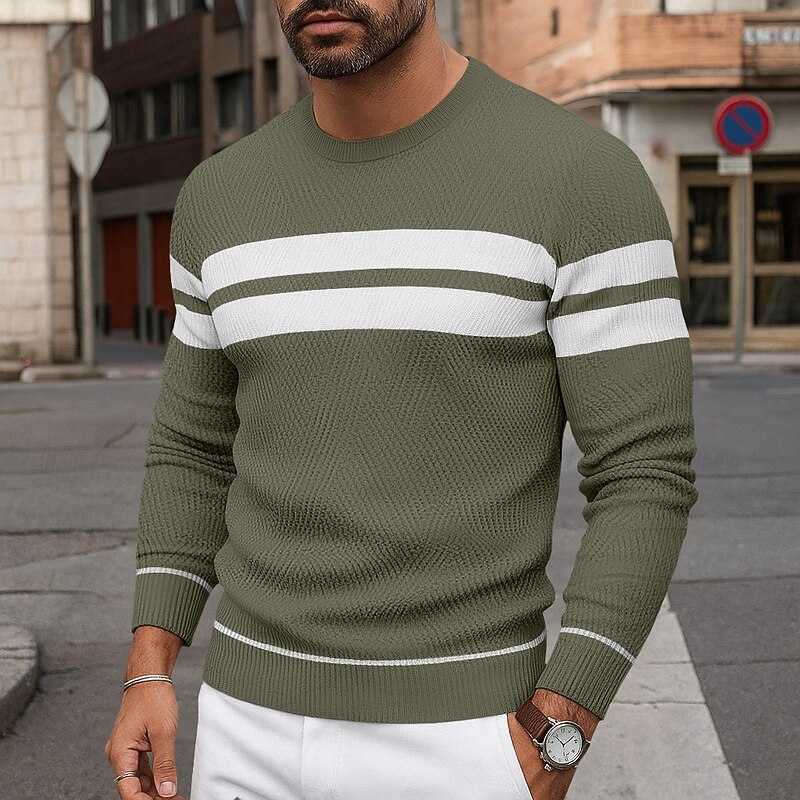 Men's Pullover Sweater Jumper Ribbed Knit Regular Tops Knitted Slim Fit Plain Crew Neck Knitwear Modern Contemporary Casual Daily Wear Clothing Apparel Fall Winter Black Red S M L2