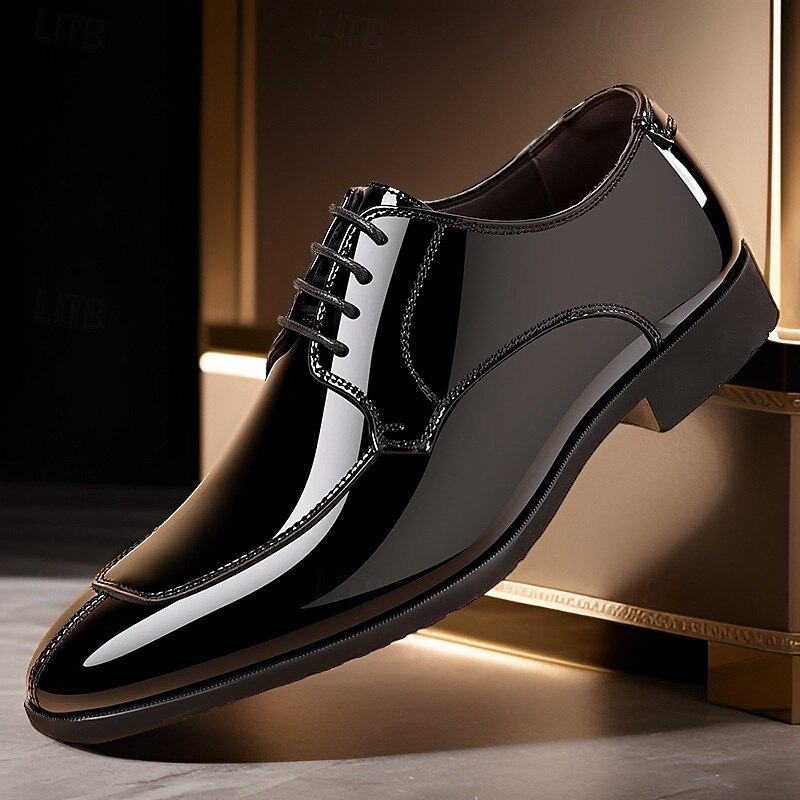 Men's Dark Brown Glossy Lace-Up Oxford Shoes Elegant Business Dress Footwear for Office, Banquets and Formal Occasions2