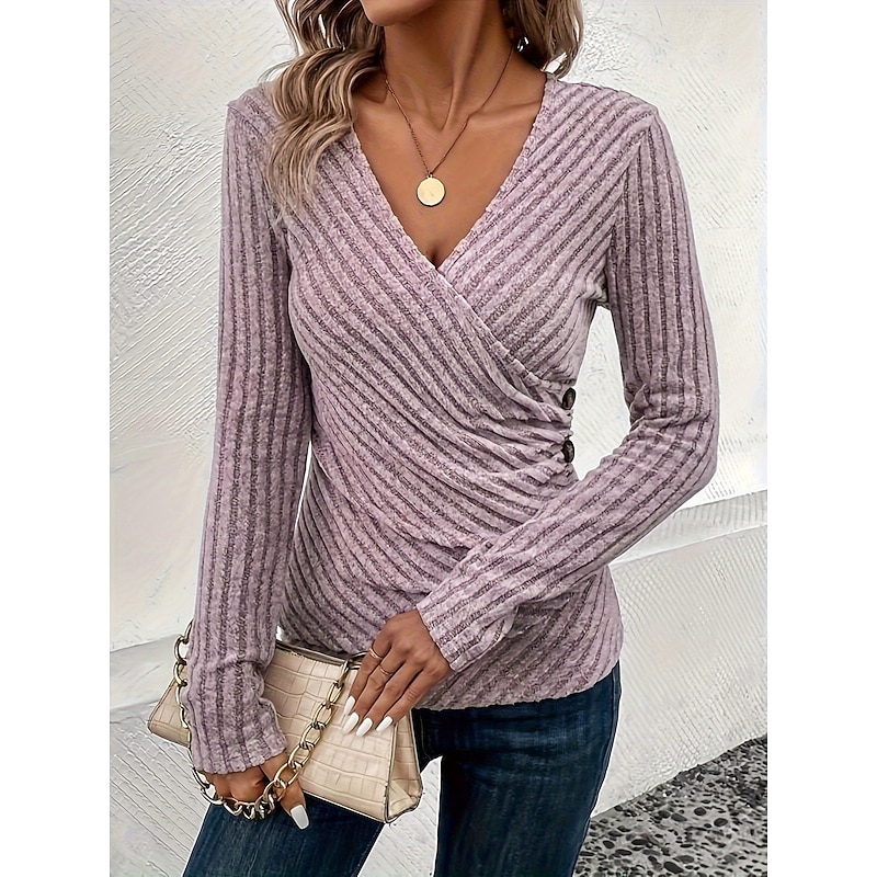 Women's Blouse Solid Color Elegant Stylish Basic Long Sleeve V Neck Regular Tops Daily Black Army Green Blue Purple Spring Fall Winter
