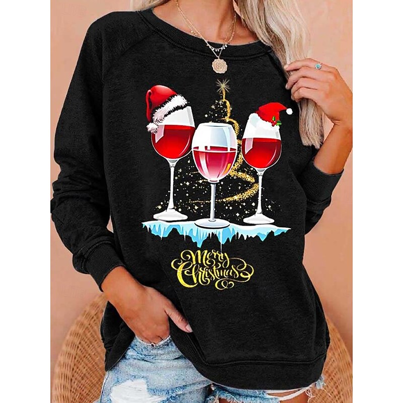 Christmas Women's Pullover Sweatshirt Graphic Tree Fashion Casual Long Sleeve Crew Neck Regular Tops Street Dailywear Holiday Print Black Red Fall Winter