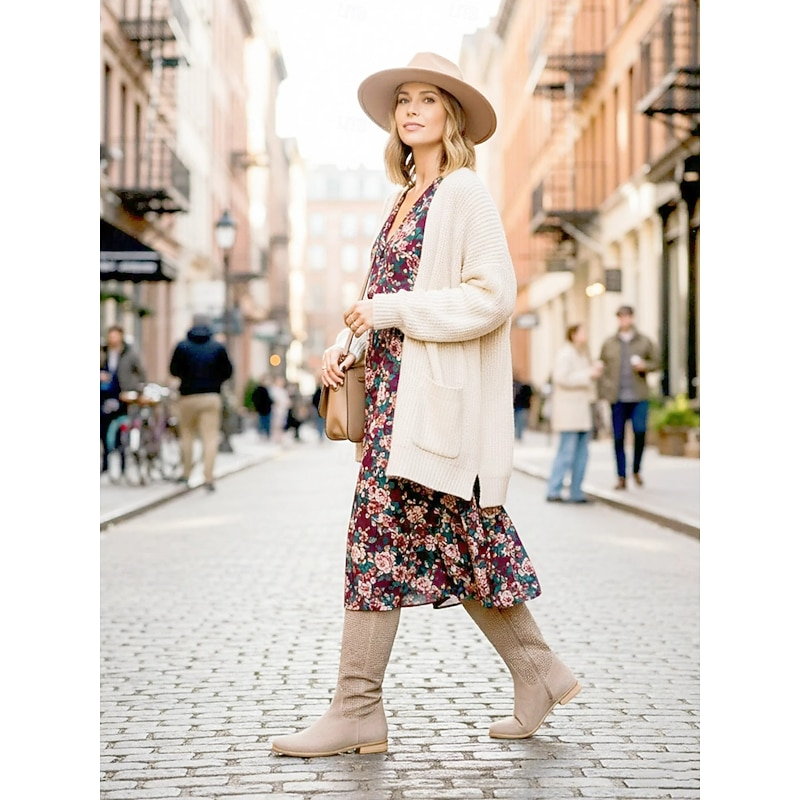 Women's Perforated Suede Knee-High Boots with Zipper - Stylish and Breathable Footwear for Casual Outings and Spring Fashion4